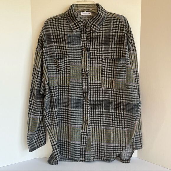 FIRST Love by Lovelyn Button Front Top Multicolor Plaid Soft Cozy Women's Size L - Picture 1 of 5